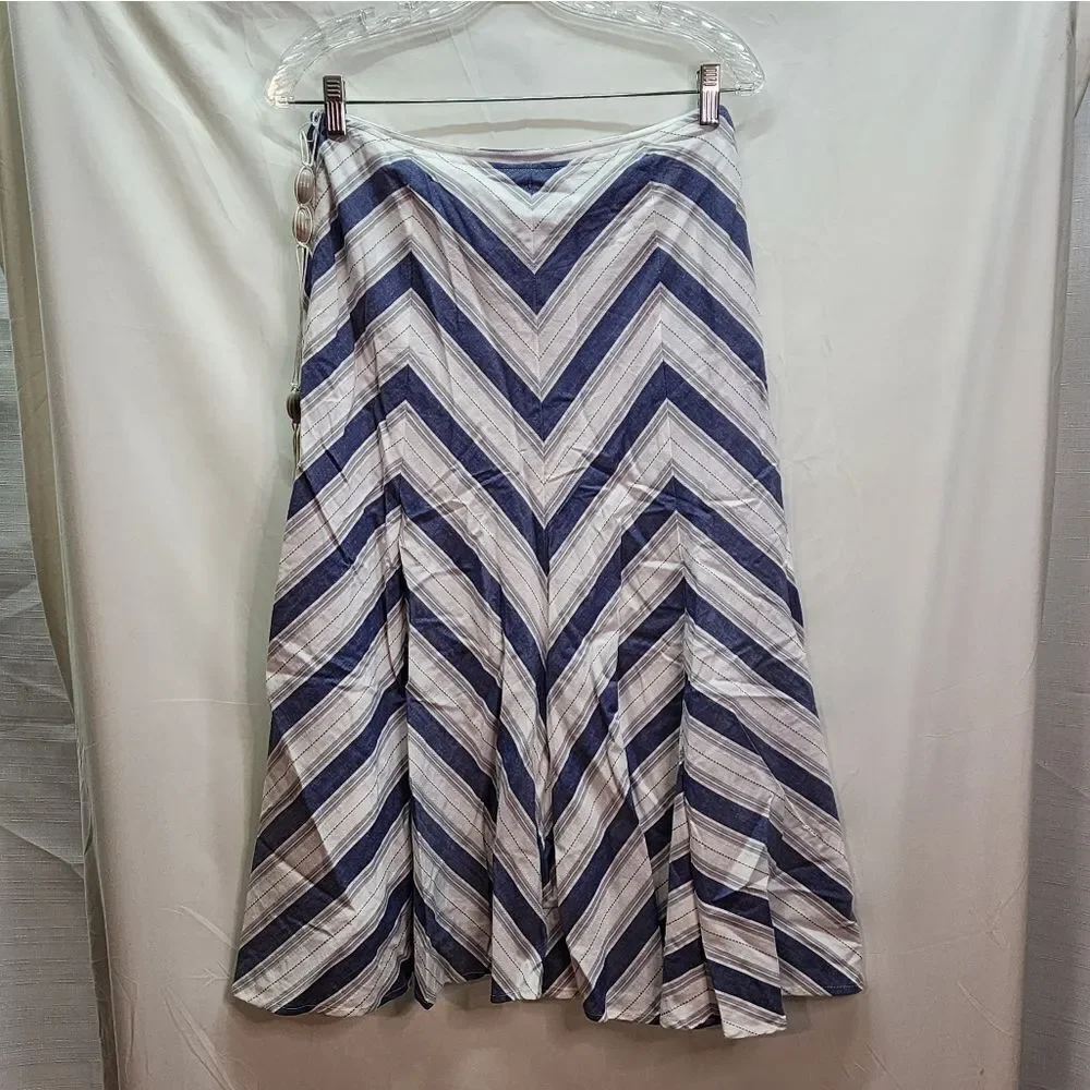 Tailor B. Moss Blue and White Chevron Striped Full Midi Skirt Size 6